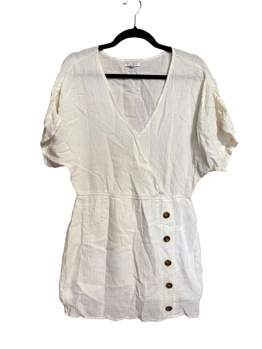 Sisstrevolution Cotton White Short Sleeve Gauze Summery Mini Dress Size Large